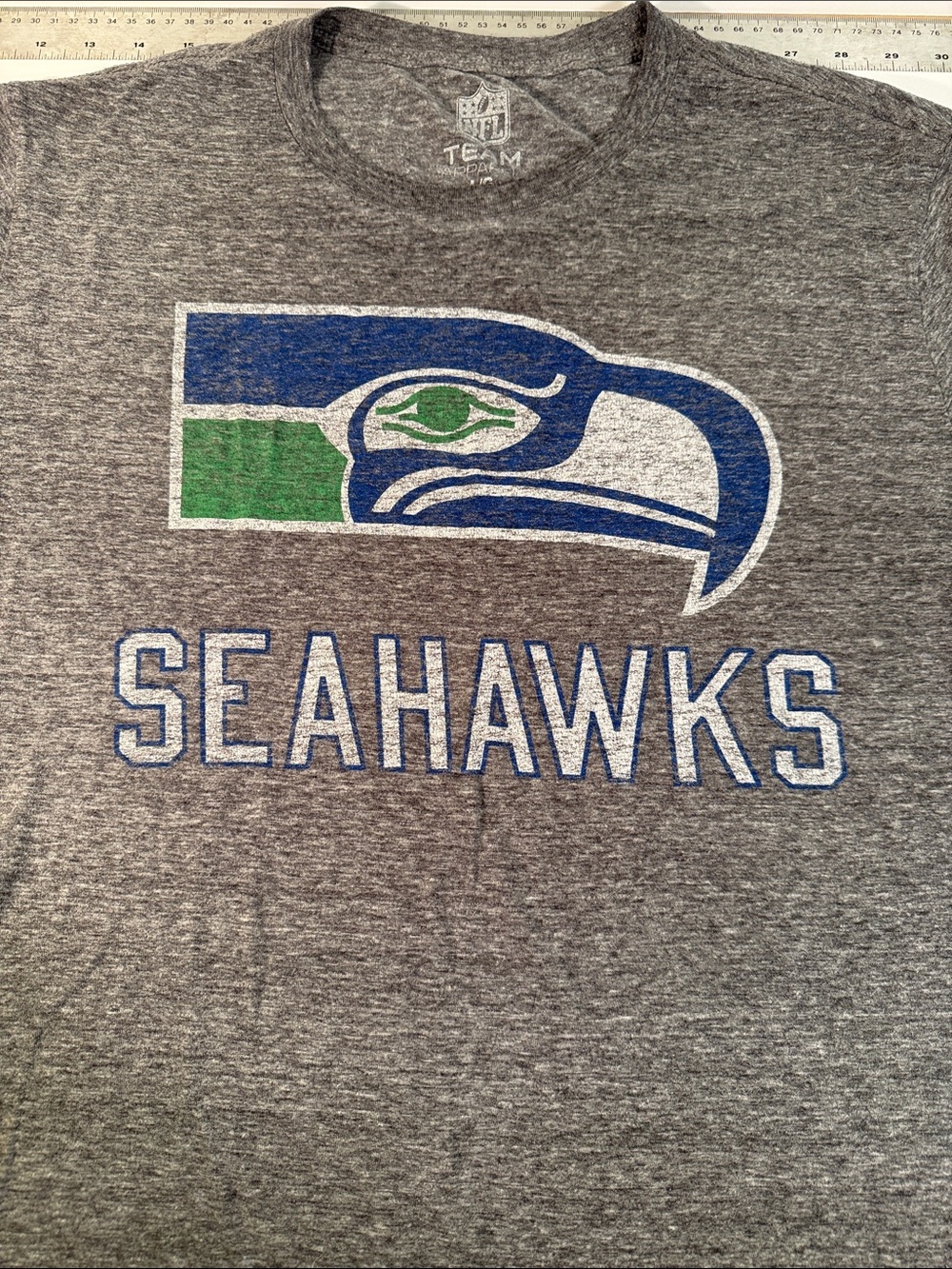 NFL Seattle Seahawks Gray Graphic Tee with Blue and Green Logo